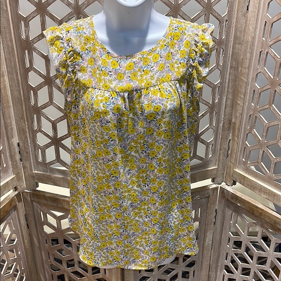 Loft Flutter Sleeve Floral Yellow Blouse - Picture 2 of 8